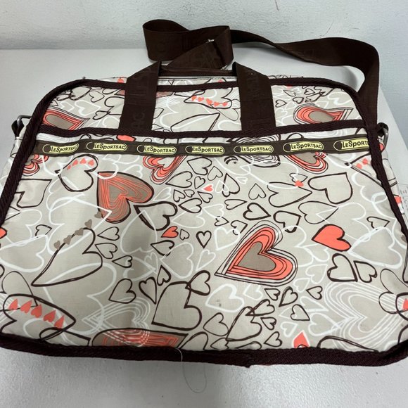 Le Sportsac computer messeger bag 11 x 15 hearts pink brown - Picture 4 of 11